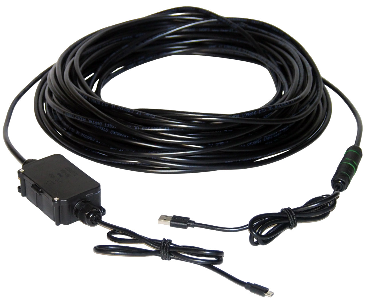 30m (100ft) direct burial USB power extension, end boosted/filtered, weatherproof, rugged